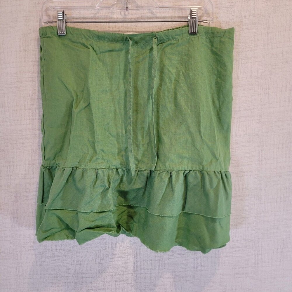 Old Navy Low Rise Linen Skirt Womens 6 Green Ruffle Hem Tiered Y2K - Picture 2 of 7
